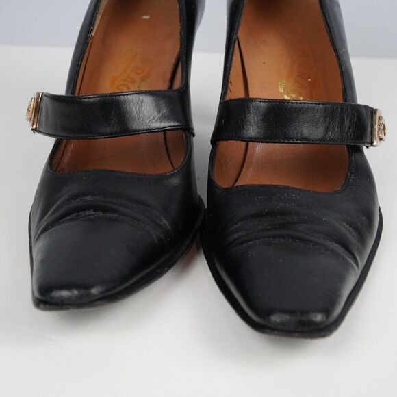 Salvatore Ferragamo Black Leather Pumps Size 7 Mary Jane Style Made in Italy - Picture 10 of 16